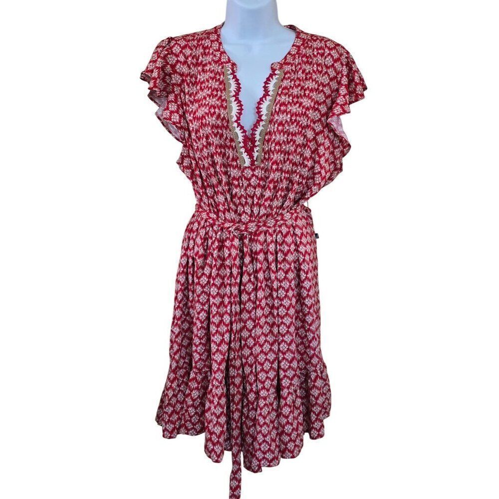 Nautica Jeans Red & White Ruffle Belted Dress western boho cottagecore nautical